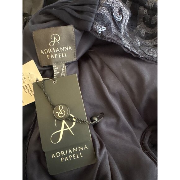 NWT Adrianna Papell Women's Seqin and Tulle Midnight Blue‎ Sz 6 Gown - Picture 4 of 6
